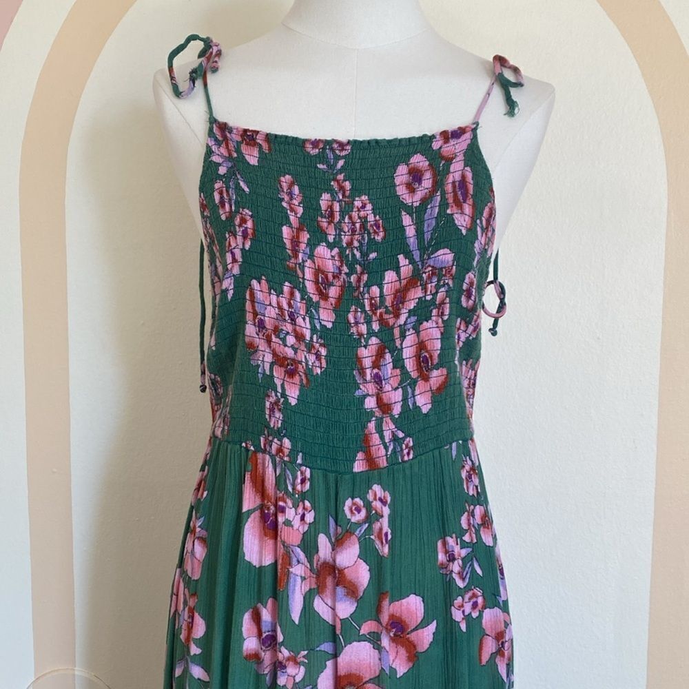 Free People Dark Green and Pink Garden Party Maxi Dress Size Medium - Picture 5 of 15